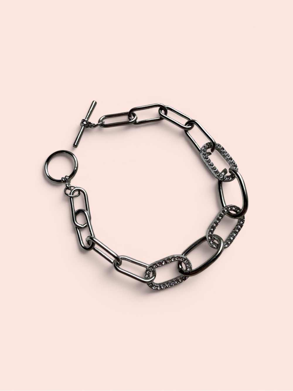 Shiny rhinestone oval Link Chain Bracelet zink alloy